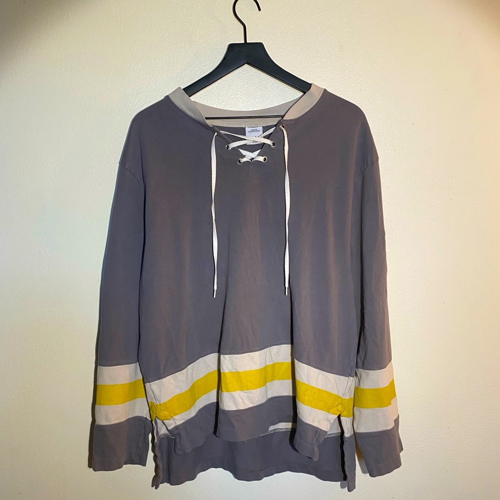 Grey Urban Outfitters Jersey With Shoelace Collar & Embroidered Patches Size L